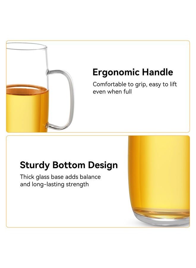 GURUDAR 2 Pack Glass Tea Cup Clear Tea Mug, 13.5 Oz Borosilicate Teacups Coffee Glasses Set with Handle, Dishwasher & Microwave Safe Large Mugs for Hot/Cold Beverages Latte Espresso Milk Juice - Image 4