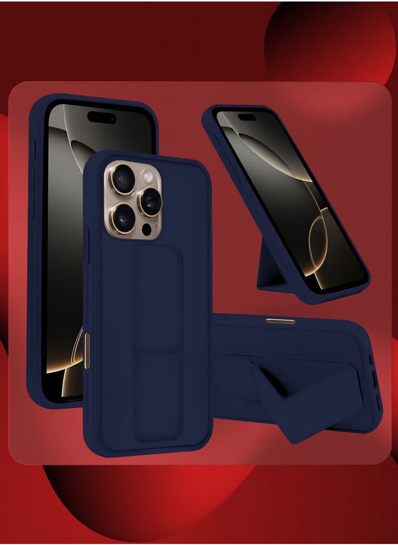 Generic - 2-Pack Premium PU Leather Case & Screen Protector for iPhone 16 Pro Max – Shockproof, Anti-Scratch, Stand Function, Finger Grip Case Cover (Blue) - Image 1