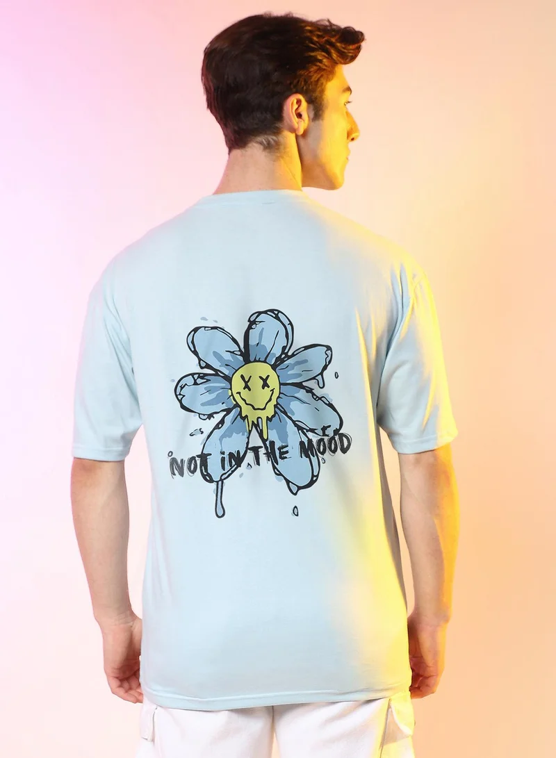 Campus Sutra Campus Sutra Men's Powder Blue Printed Oversized Basic T-Shirt