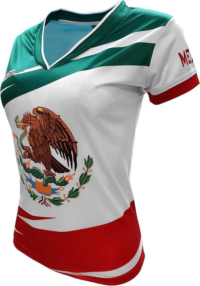 ARZA Mexico National Women’s Soccer Jersey - Sublimated Tricolor Flag Design, V-Neck Short Sleeve, Made in Mexico - Image 2