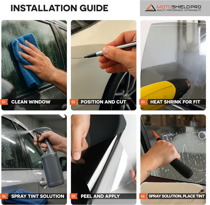 MotoShield Pro Professional Carbon Window Tint Film - 15% VLT (24” x 5’ Roll) - Reduces Heat & Blocks 99% UV Rays - Image 5