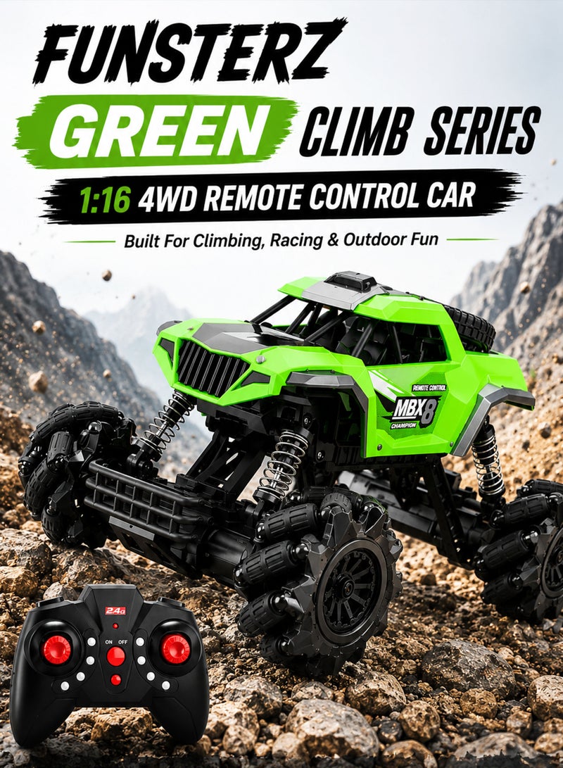 فونسترز فانسترز سيارة تسلق وتحكم عن بعد 1:16 دفع رباعي 4WD بتردد 2.4GHz سيارة روك كراولر للطرق الوعرة قابلة للشحن مع عجلات عرضية مانعة للانزلاق ونظام تعليق ممتص للصدمات لعبة سيارات ريموت للأطفال أولاد وبنات 6 سنوات فأكثر - Image 1