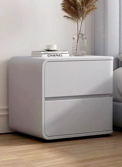 Modern High Gloss Nightstand Right Side Bedside Table with 2 Storage Drawers Solid Wood Bedside End Table 45 x 40 x 45 cm (Fully Assembled)