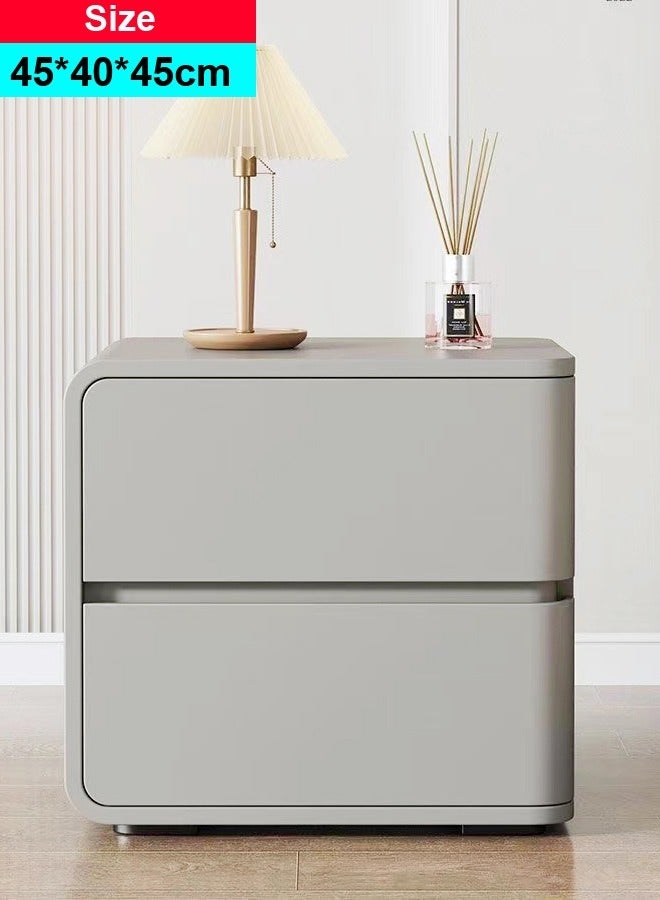 Modern High Gloss Nightstand Right Side Bedside Table with 2 Storage Drawers Solid Wood Bedside End Table 45 x 40 x 45 cm (Fully Assembled)