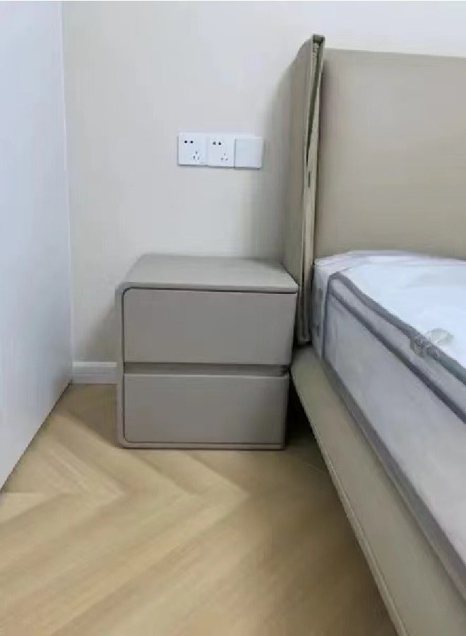 Modern High Gloss Nightstand Right Side Bedside Table with 2 Storage Drawers Solid Wood Bedside End Table 45 x 40 x 45 cm (Fully Assembled)