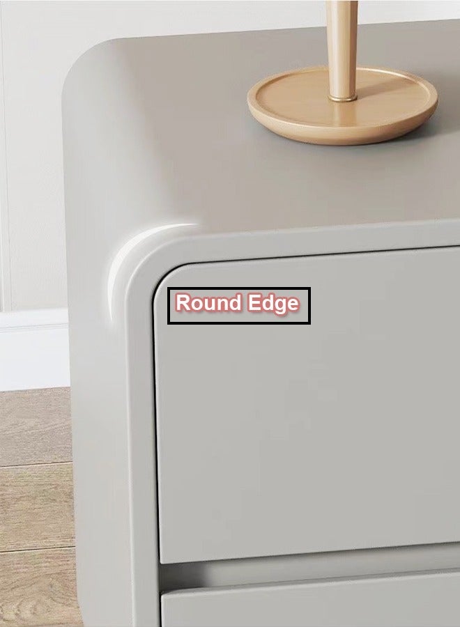 Modern High Gloss Nightstand Right Side Bedside Table with 2 Storage Drawers Solid Wood Bedside End Table 45 x 40 x 45 cm (Fully Assembled)