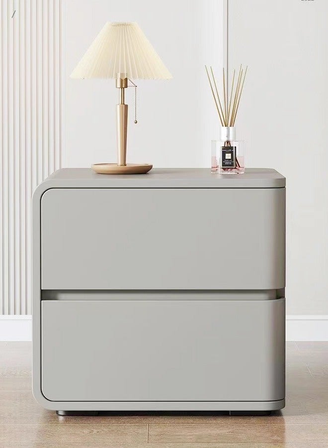 Modern High Gloss Nightstand Right Side Bedside Table with 2 Storage Drawers Solid Wood Bedside End Table 45 x 40 x 45 cm (Fully Assembled)