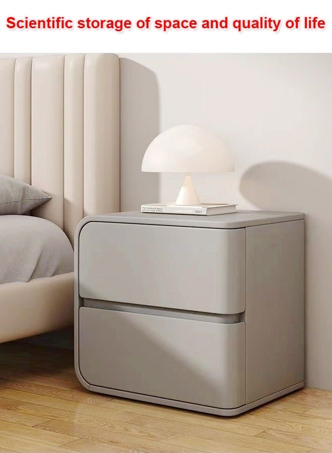 Modern High Gloss Nightstand Right Side Bedside Table with 2 Storage Drawers Solid Wood Bedside End Table 45 x 40 x 45 cm (Fully Assembled)