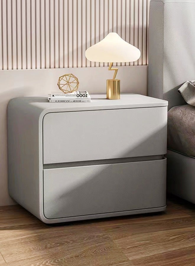 Modern High Gloss Nightstand Right Side Bedside Table with 2 Storage Drawers Solid Wood Bedside End Table 45 x 40 x 45 cm (Fully Assembled)
