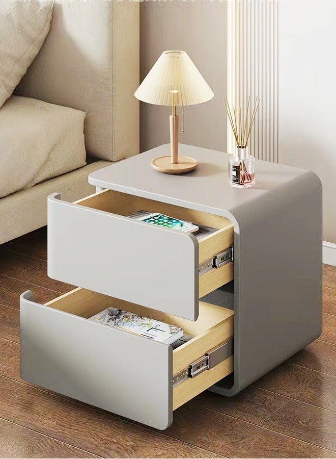 Modern High Gloss Nightstand Right Side Bedside Table with 2 Storage Drawers Solid Wood Bedside End Table 45 x 40 x 45 cm (Fully Assembled)