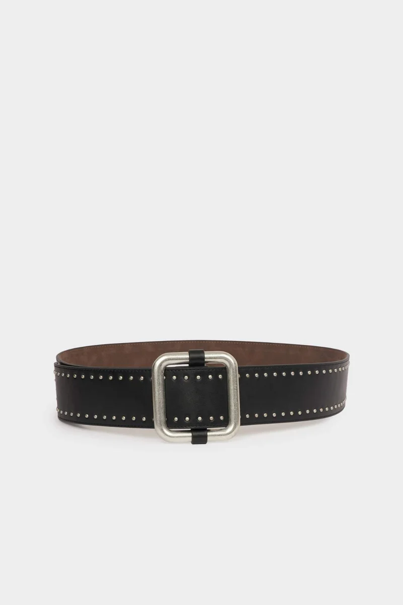 Woman Big Clasp Faux Leather Belt