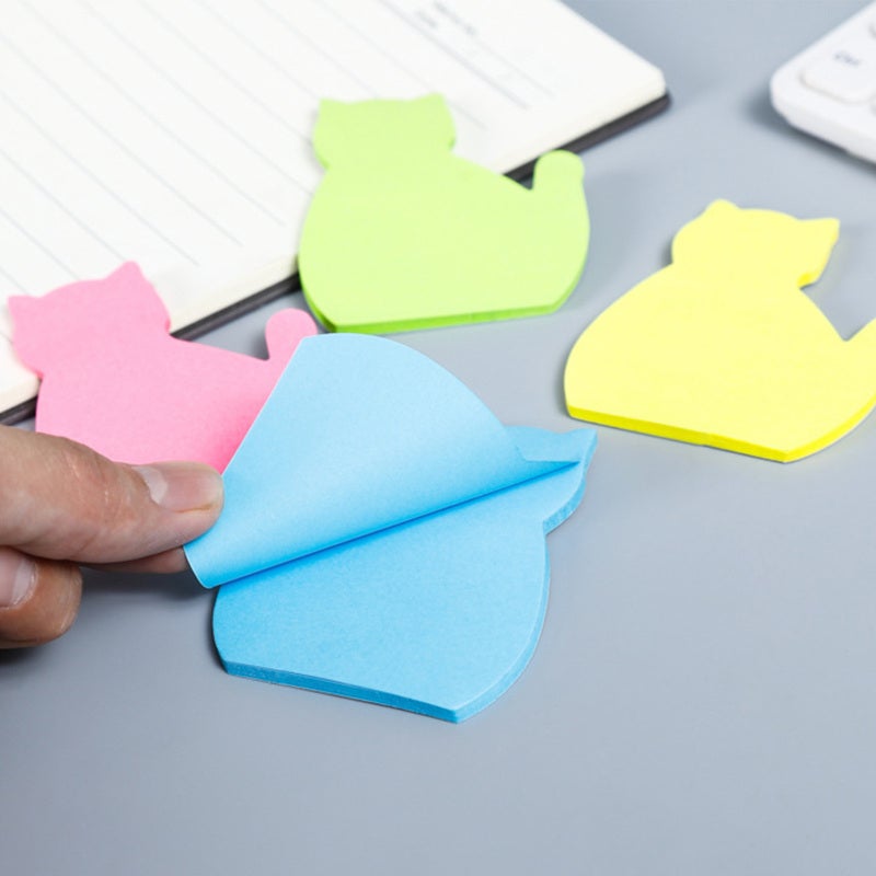 Reusable Sticky Notes: 6 Tags + 6 Paper Clips, High Viscosity For Multiple Reuse - Adorable Cartoon Cat Shape, Premium Wood Pulp Paper, Reminder Notes For Office, Food Delivery, Home Organization - Image 2