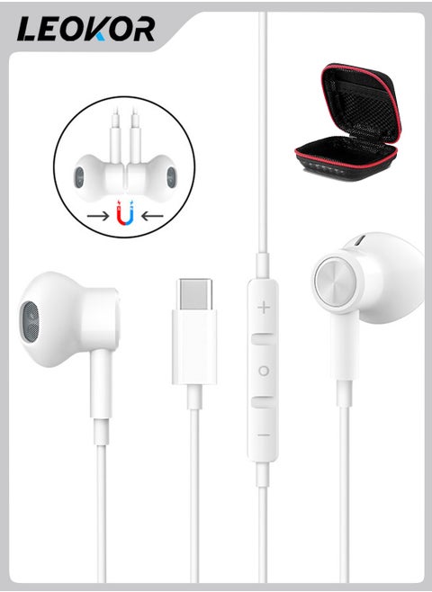 Wired Earphone,Type C Earphone,with Microphone,HiFi Stereo Volume Control,Magnetic In-Ear,with Earphone Storage Bag