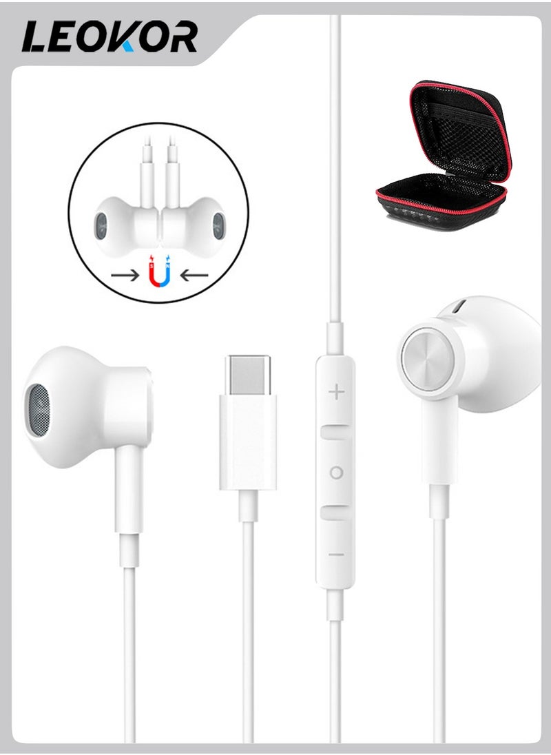 Wired Earphone,Type C Earphone,with Microphone,HiFi Stereo Volume Control,Magnetic In-Ear,with Earphone Storage Bag