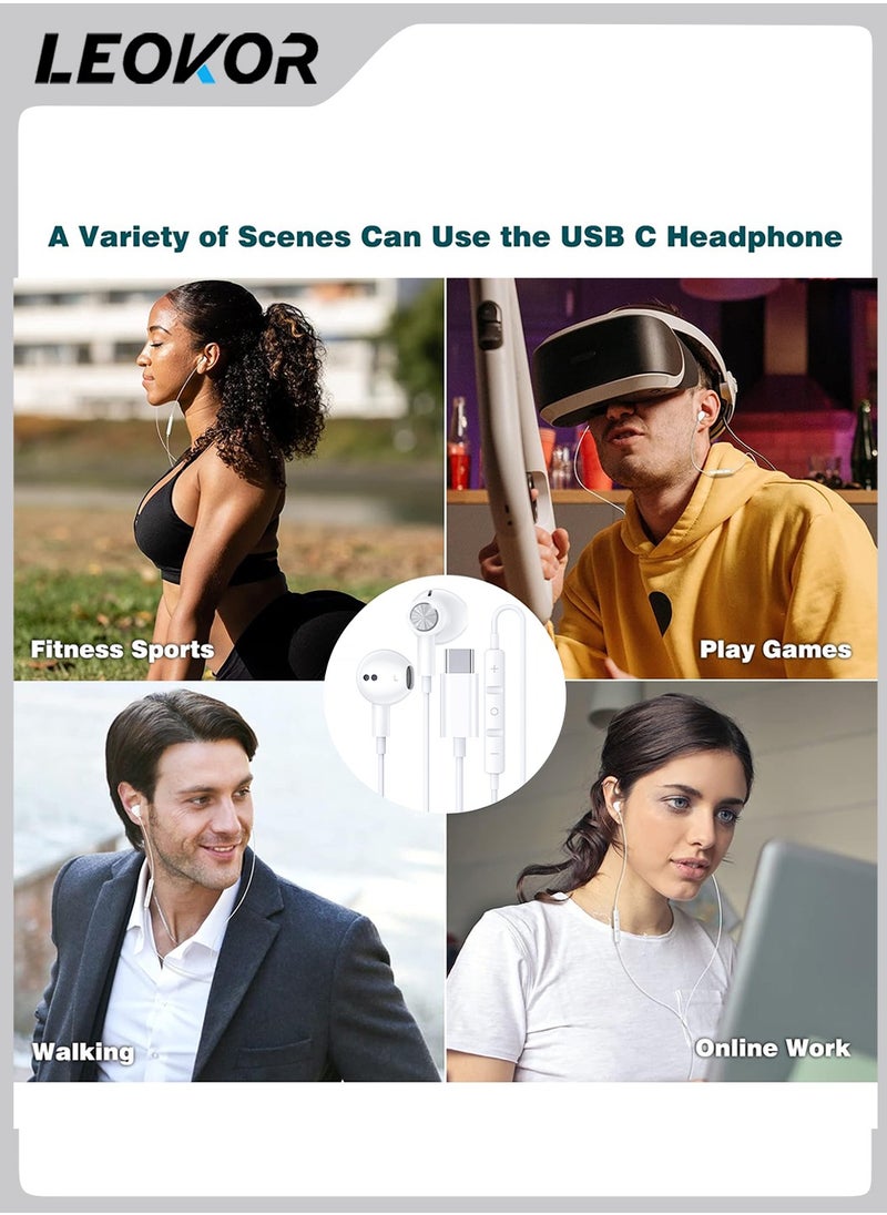 Wired Earphone,Type C Earphone,with Microphone,HiFi Stereo Volume Control,Magnetic In-Ear,with Earphone Storage Bag