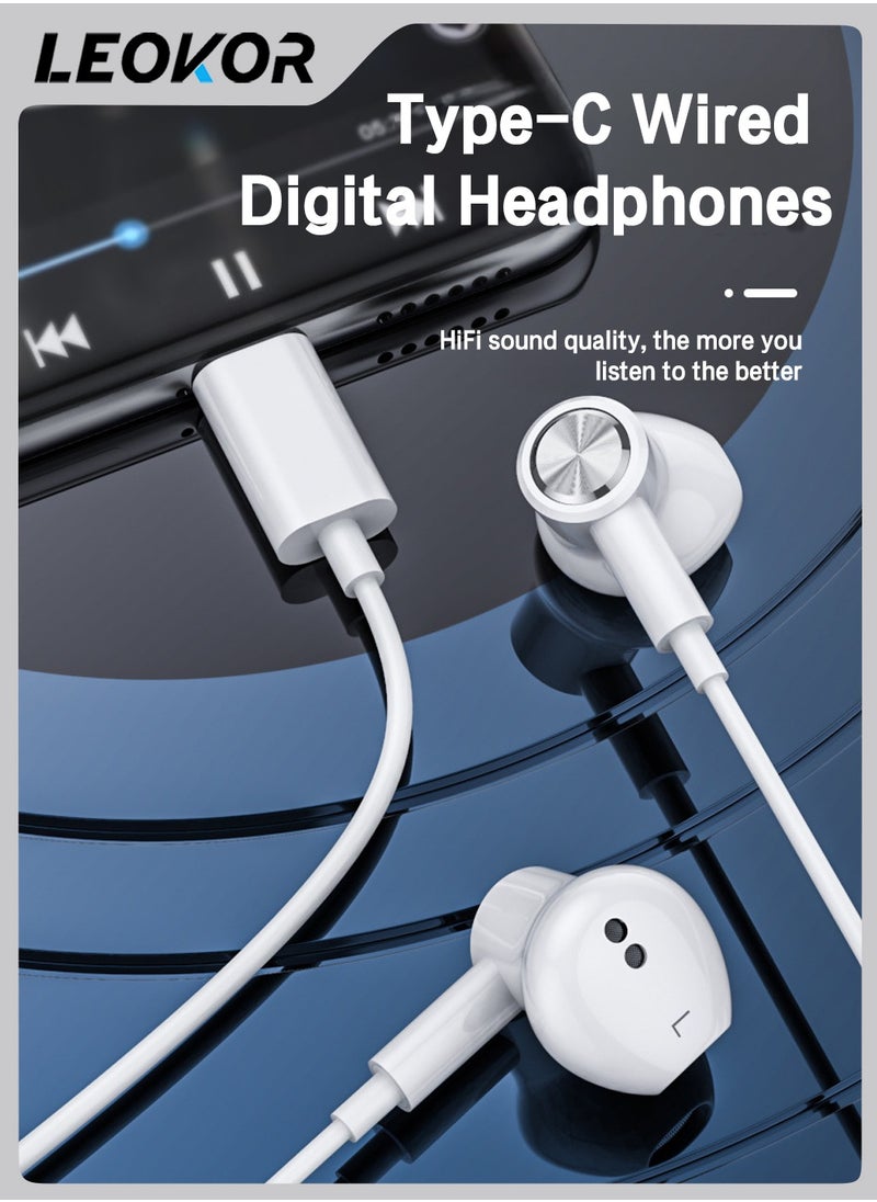 Wired Earphone,Type C Earphone,with Microphone,HiFi Stereo Volume Control,Magnetic In-Ear,with Earphone Storage Bag