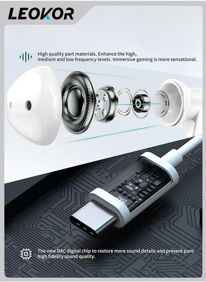 Wired Earphone,Type C Earphone,with Microphone,HiFi Stereo Volume Control,Magnetic In-Ear,with Earphone Storage Bag