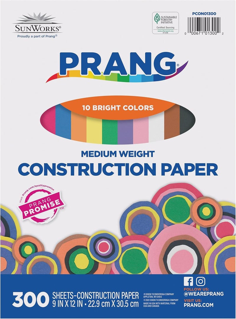Prang (Formerly SunWorks) Construction Paper, 10 Assorted Colors, 9" x 12", 300 Sheets - Image 1