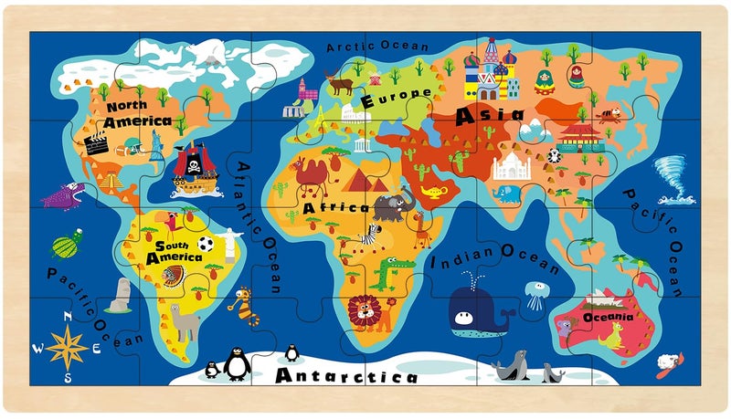 MoinKidz World Map Jigsaw Puzzle for Kids Ages 46 24 Piece Puzzles for Kids Ages 35 Wooden Jigsaw Puzzle for 3 4 5 Year Old Preschool Educational Toys for Toddlers - Image 3