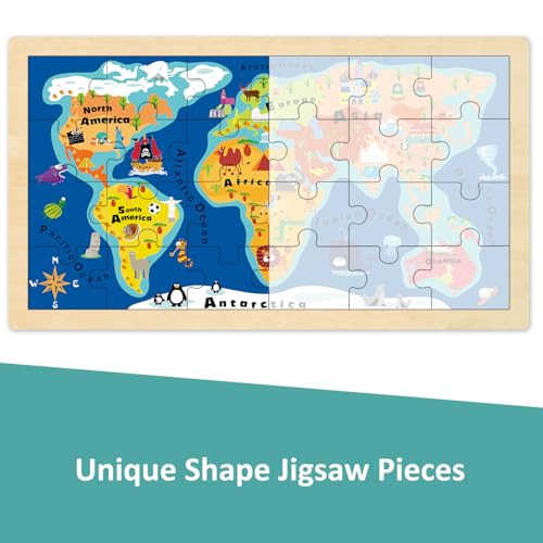 MoinKidz World Map Jigsaw Puzzle for Kids Ages 46 24 Piece Puzzles for Kids Ages 35 Wooden Jigsaw Puzzle for 3 4 5 Year Old Preschool Educational Toys for Toddlers - Image 5