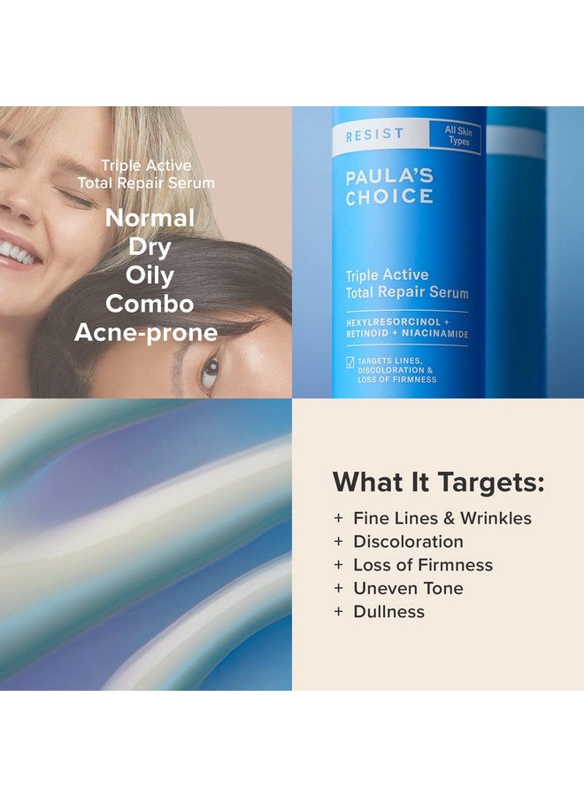 باولاز تشويس مصل Paula'S Choice Resist Triple Active Total Repair، مصل 3 في 1 للتجاعيد والبقع الداكنة وفقدان التماسك مع النياسيناميد والريتينويد، خالٍ من العطور والبارابين، 1 أونصة سائلة - Image 4