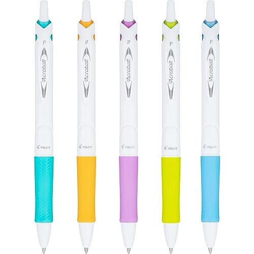 PILOT Acroball PureWhite Advanced Ink Refillable & Retractable Ball Point Pens with Turquoise/Orange/Purple/Lime/Blue Accents, Fine Point, Black Ink, 5-Pack (31861) - Image 3