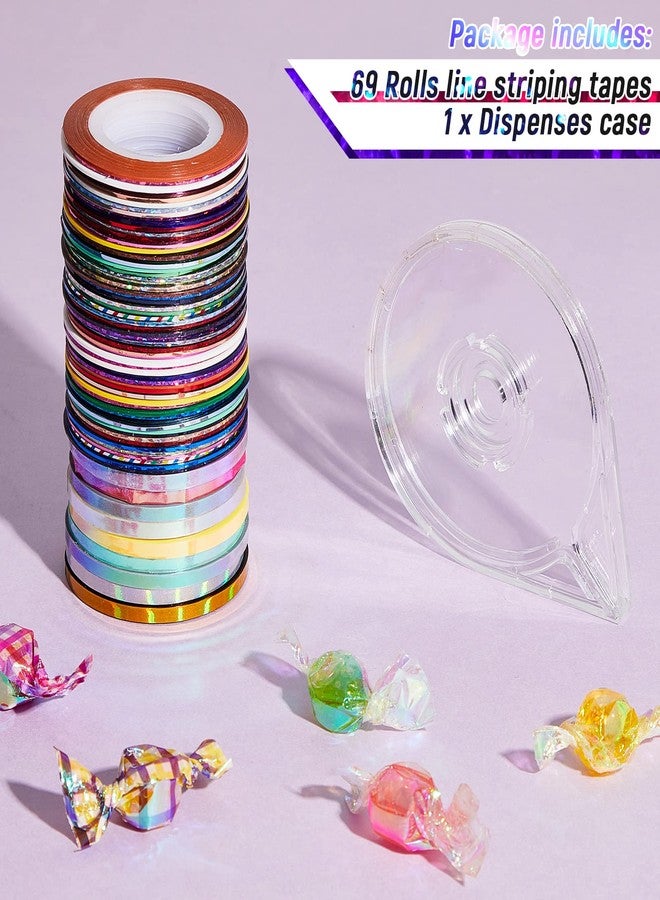 Patelai 69 Rolls Striping Tape for Tumblers Vinyl Pinstripe Nail Thin Washi Tape Self Adhesive with Dispenser Case for Epoxy DIY Tumblers Nail Decoration Crafts, 1 mm and 3 mm - Image 3