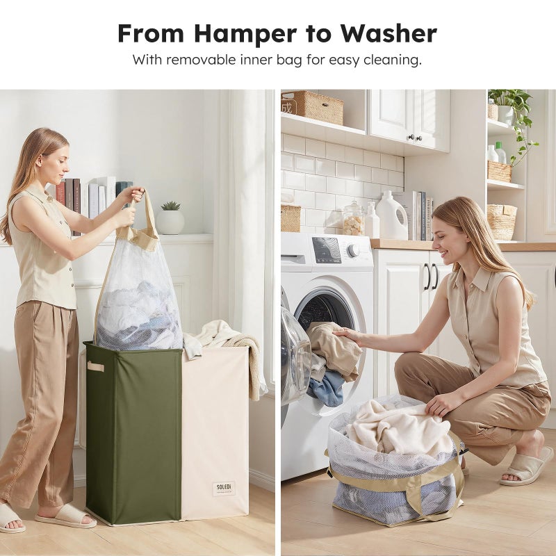 SOLEDI Large Double Laundry Hamper with Lid, Collapsible Clothes Hamper 2 section with Removable Bags, Space-Saving Laundry Basket for Bedroom, Dorm, College - Image 5