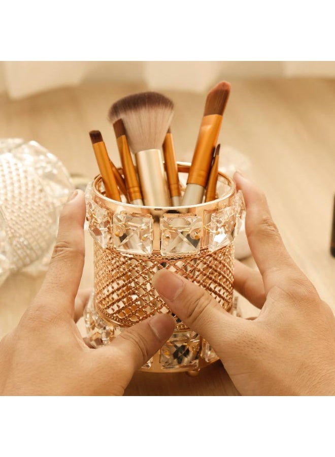 Cheap Factory Price Metal Luxury Gold Metal Vanity Storage Box Organizer Case Crystal Make up Brush Pull Holder - Image 2
