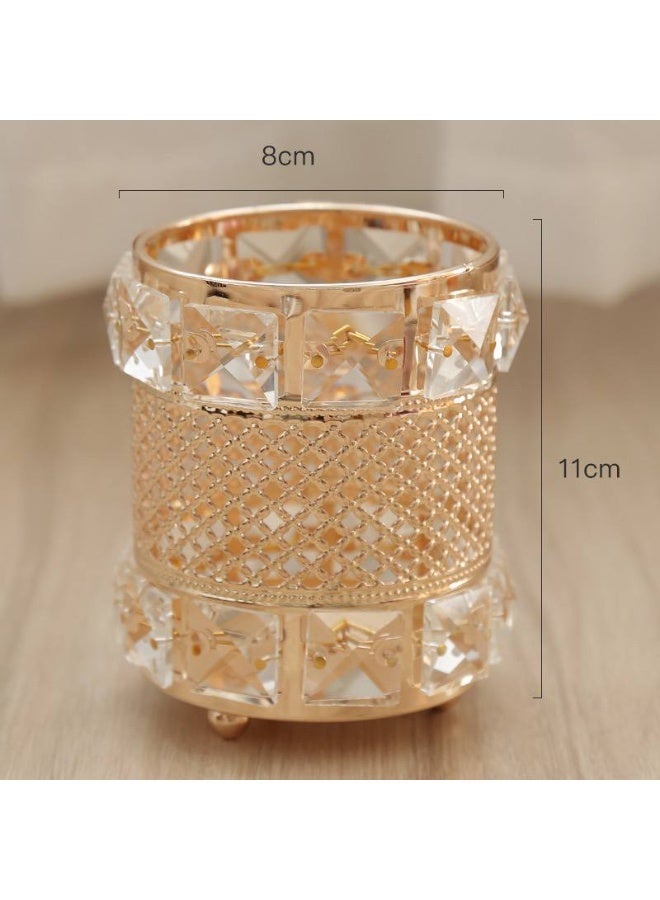 Cheap Factory Price Metal Luxury Gold Metal Vanity Storage Box Organizer Case Crystal Make up Brush Pull Holder - Image 1