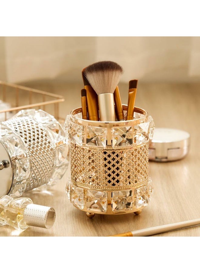 Cheap Factory Price Metal Luxury Gold Metal Vanity Storage Box Organizer Case Crystal Make up Brush Pull Holder - Image 3