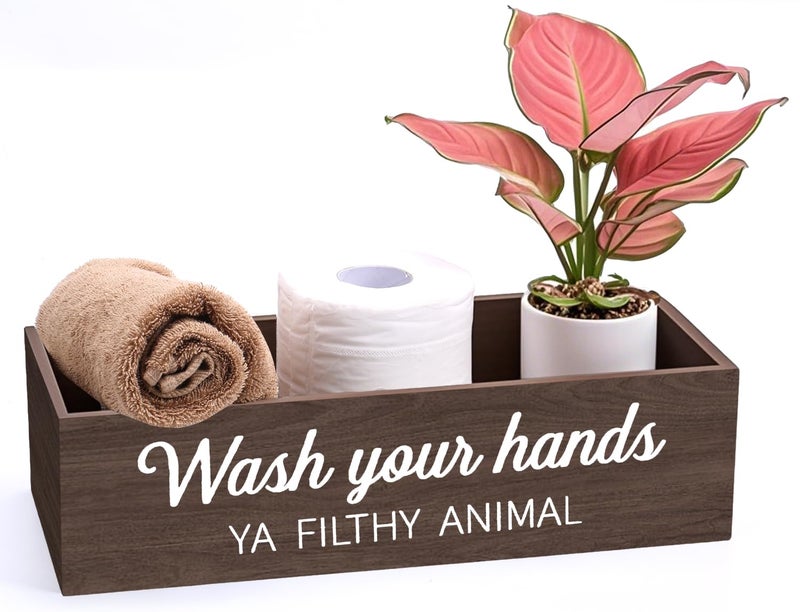 CuffUp Bathroom Decor Box, Toilet Paper Basket 2 Sides Signs Farmhouse Bathroom Toilet Basket Tank Topper Rustic Farmhouse Home Decor for Livingroom Kitchen（One Dark Brown Box） - Image 1
