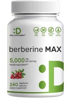 DEAL SUPPLEMENT Berberine Max Supplement, 5,000Mg Per Serving, 240 Veggie Capsules – 97% Pure Berberine Hcl – 25:1 Root Extract – Vegetarian Friendly, Non-Gmo  - Image 1