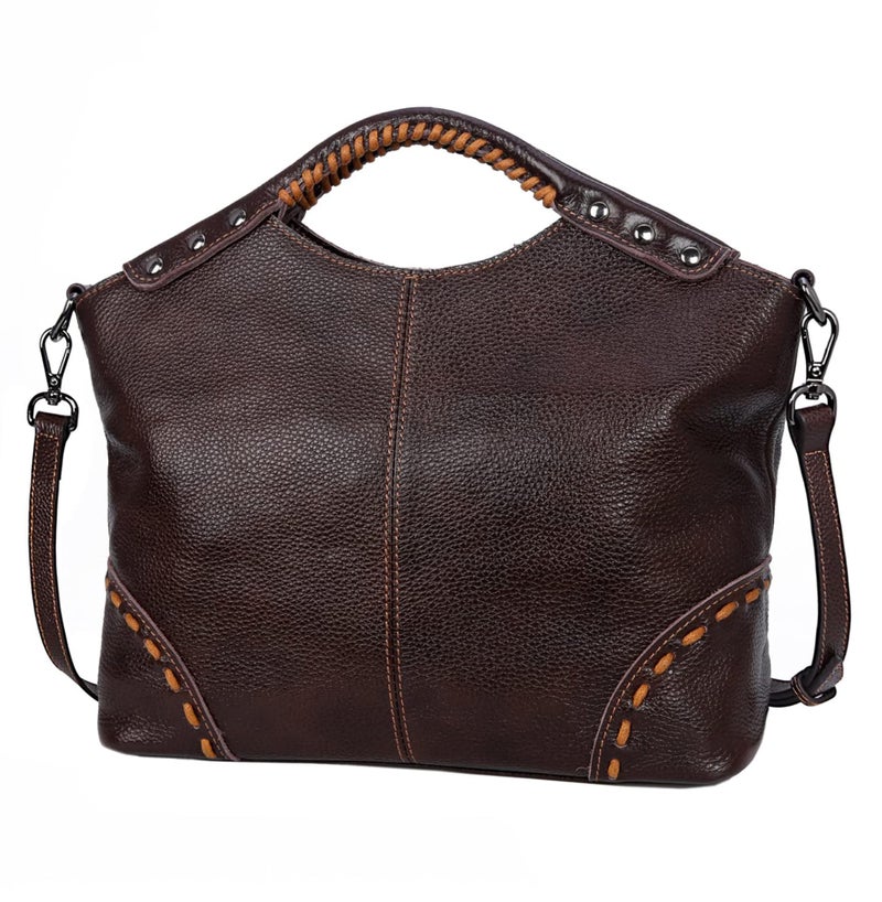HESHE Genuine Leather Crossbody Purses for Women Shoulder Bag Leather Tote Top Handle Bag with Zipper Fashion Designer Satchel Handbag for Work Totes Bags (Coffee) - Image 1