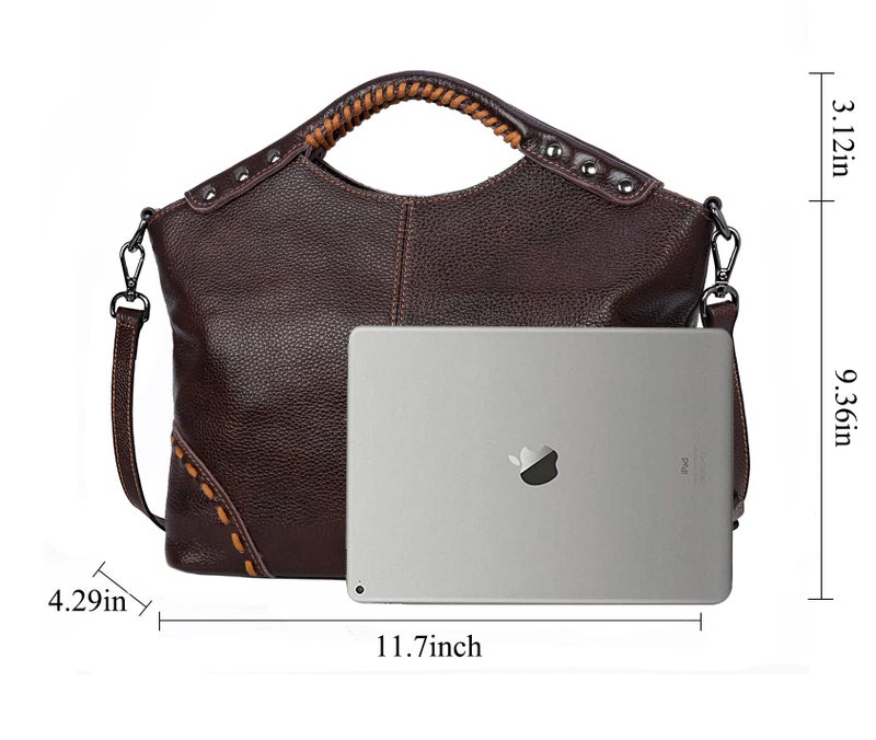 HESHE Genuine Leather Crossbody Purses for Women Shoulder Bag Leather Tote Top Handle Bag with Zipper Fashion Designer Satchel Handbag for Work Totes Bags (Coffee) - Image 5