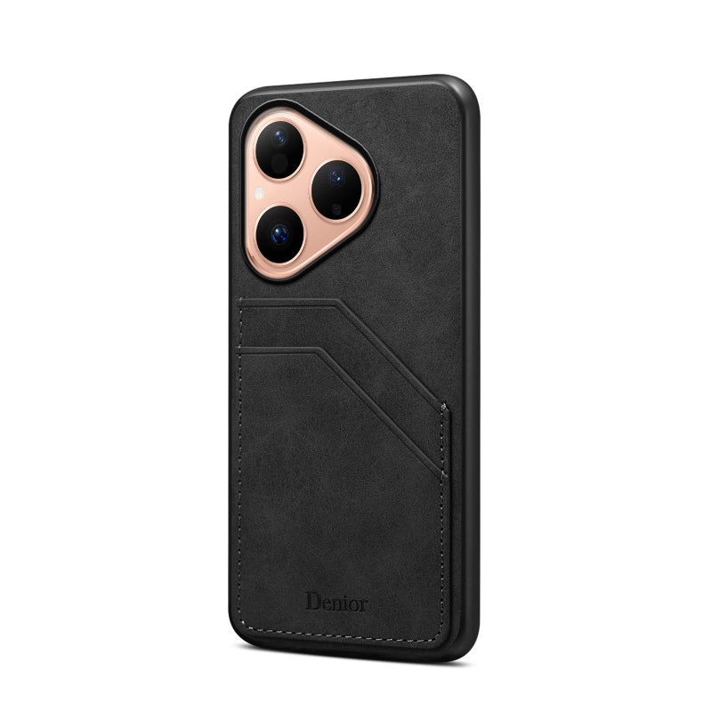 Denior For Huawei Pura 80 5G D09 Pu Dual Card Slot Back Cover Phone Case(Black) - Image 1