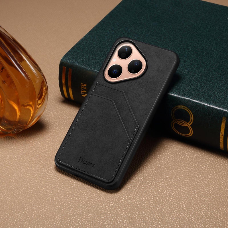 Denior For Huawei Pura 80 5G D09 Pu Dual Card Slot Back Cover Phone Case(Black) - Image 2