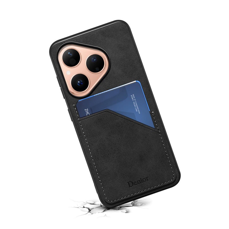 Denior For Huawei Pura 80 5G D09 Pu Dual Card Slot Back Cover Phone Case(Black) - Image 3