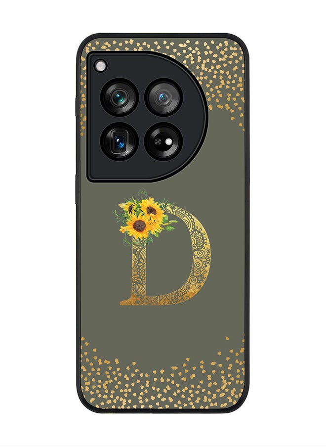 Stylizedd - Rugged Black edge case for OnePlus 12R / OnePlus Ace 3 5G,Slim fit Soft Cover Custom Monogram Initial Letter Floral Pattern Alphabet - D (Olive Green) - Image 1