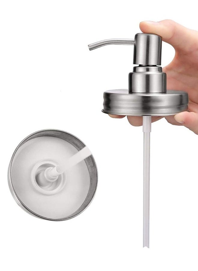 Generic - 4 Pack Mason Jar Soap Dispenser Lids with Pumps,  304 Stainless Steel Rust Proof Pump and Lid Replacement for 16 oz Regular Mouth Mason Jar Decor, 4 Brushes Included Silver - Image 1