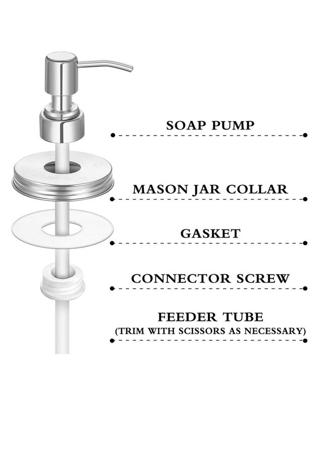 Generic - 4 Pack Mason Jar Soap Dispenser Lids with Pumps,  304 Stainless Steel Rust Proof Pump and Lid Replacement for 16 oz Regular Mouth Mason Jar Decor, 4 Brushes Included Silver - Image 1