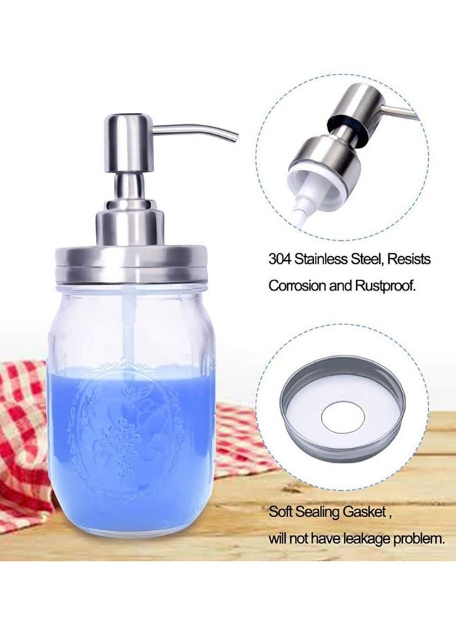 Generic - 4 Pack Mason Jar Soap Dispenser Lids with Pumps,  304 Stainless Steel Rust Proof Pump and Lid Replacement for 16 oz Regular Mouth Mason Jar Decor, 4 Brushes Included Silver - Image 1