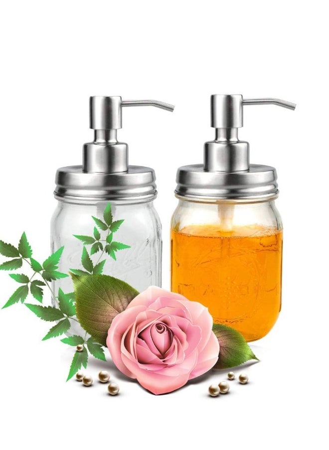 Generic - 4 Pack Mason Jar Soap Dispenser Lids with Pumps,  304 Stainless Steel Rust Proof Pump and Lid Replacement for 16 oz Regular Mouth Mason Jar Decor, 4 Brushes Included Silver - Image 1