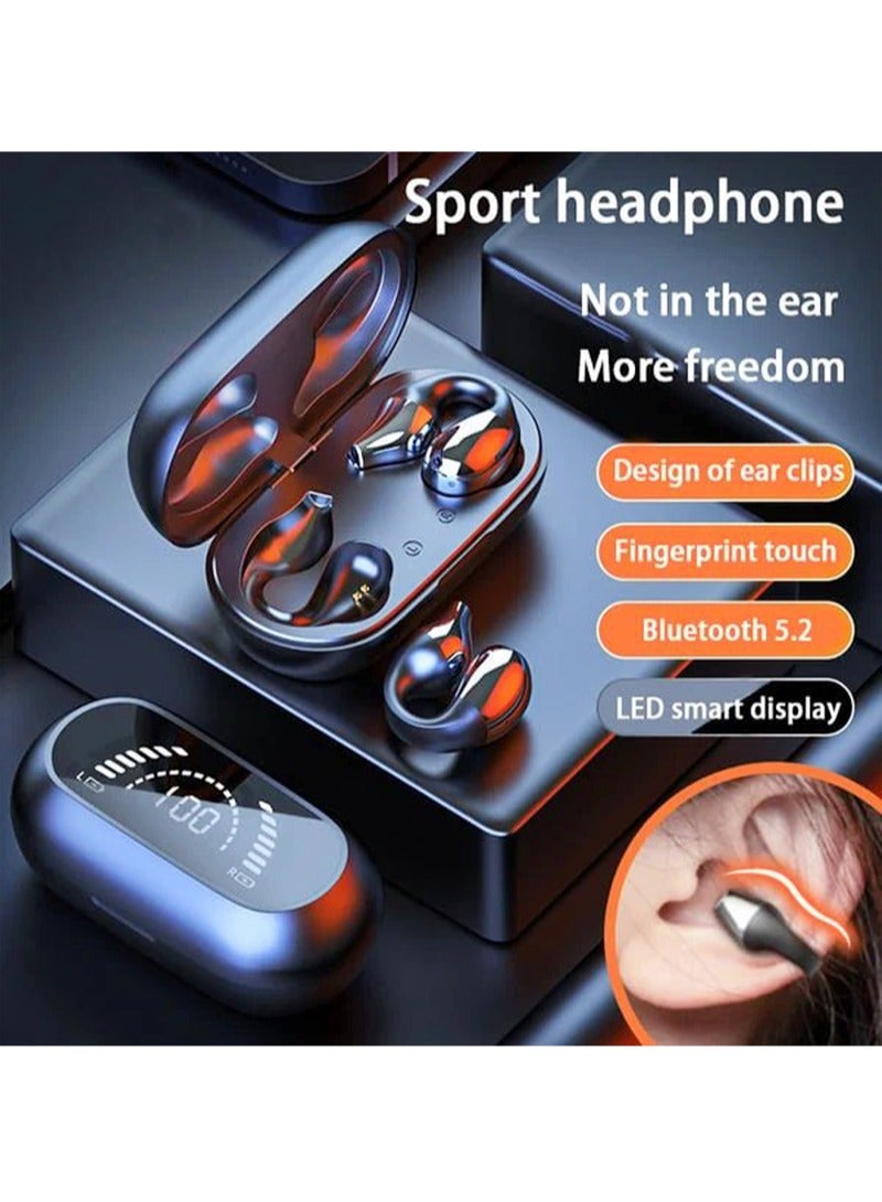 Ear-Clip Bone Conduction Headphones Bluetooth 5.3, Painless Wireless Open Ear Clip on Headphone,Waterproof Mini Sport Running Earring Earphone, Noise Cancelling HiFi Quality Long Battery Life (Black) - Image 1