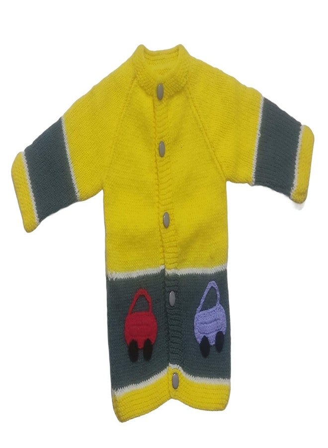 Cute Collection Handmade Woolen Sweater with Cap and Socks Set for Winter 6-9 Months Baby and New Born Baby Color Yellow & Grey - Image 2