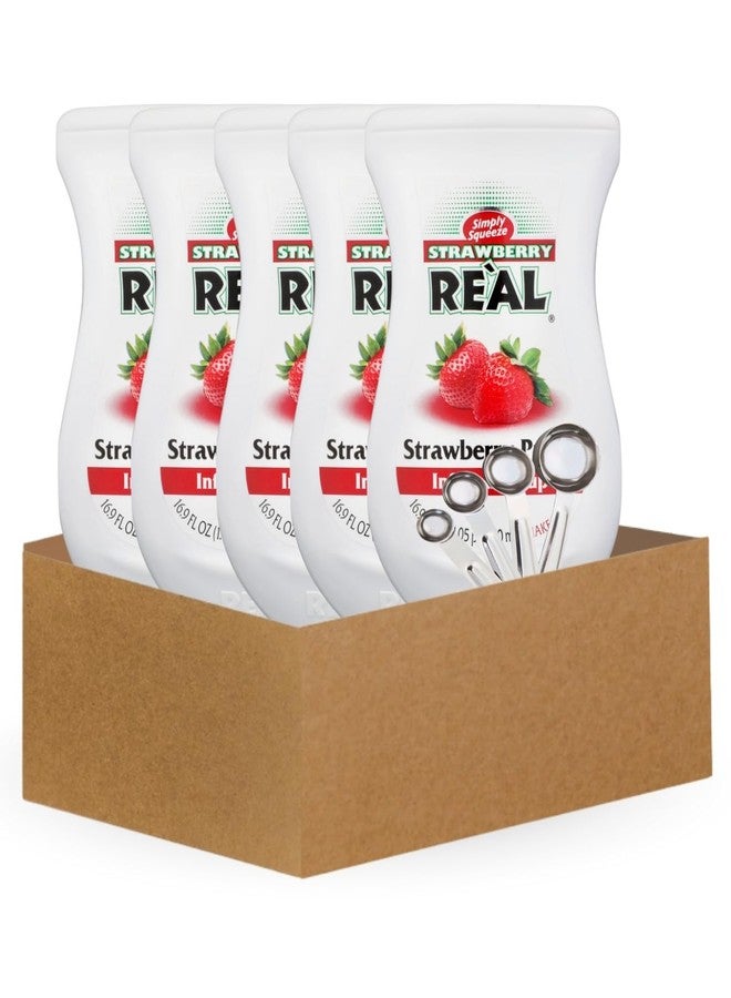 GROVE Real Fruit Puree – 5x Reàl Infused Exotics Syrup Strawberry Reàl, 16.9 FO – Bundle with Measuring Spoon Set – For Mixology, Culinary Use, and Easy Pouring – Gift Set (6 Items) - Image 1