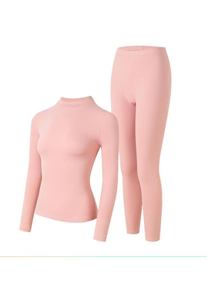 NIBEMINENT Winter and Autumn Thick and Breathable Collar  Women's Warmth-Increasing Underwear Set of Pure Cotton Autumn Clothes and Pants - Image 1