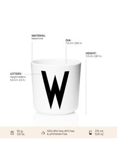 Design letters Melamine Sippy Cups For Baby 7 Oz Az ; Kids Cups Designed In Denmark Reusable Cup For Baby 6+ Month;Learning Cup Bpa/Bps Free ; Children Drinking Cup Dishwasher Safe Toddler Cup White  - Image 3