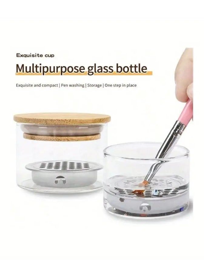 Goolsky Nail Art Thickened Glass Crystal Cup For Brush Cleaning With Stainless Steel Mesh Filter Nail Brush Container Mini Dish Bowl Glassware Tool Manicure Art Equipment  - Image 5