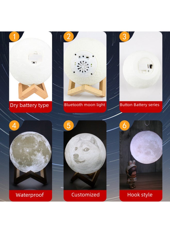 Generic - 3d Printed Moon Lamp Unique Night Light Valentine's Day Qixi Festival Gift Miniature Lunar Surface Landscape Illumination-Light Source Power:Remote Control Two-color-Light Color:18CM - Image 1